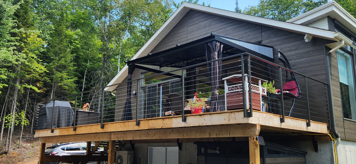 Aluminum post for cable railing – Pre - drilled – Side Mounted – Matte Black - Custom made - Gauthier De LaPlante