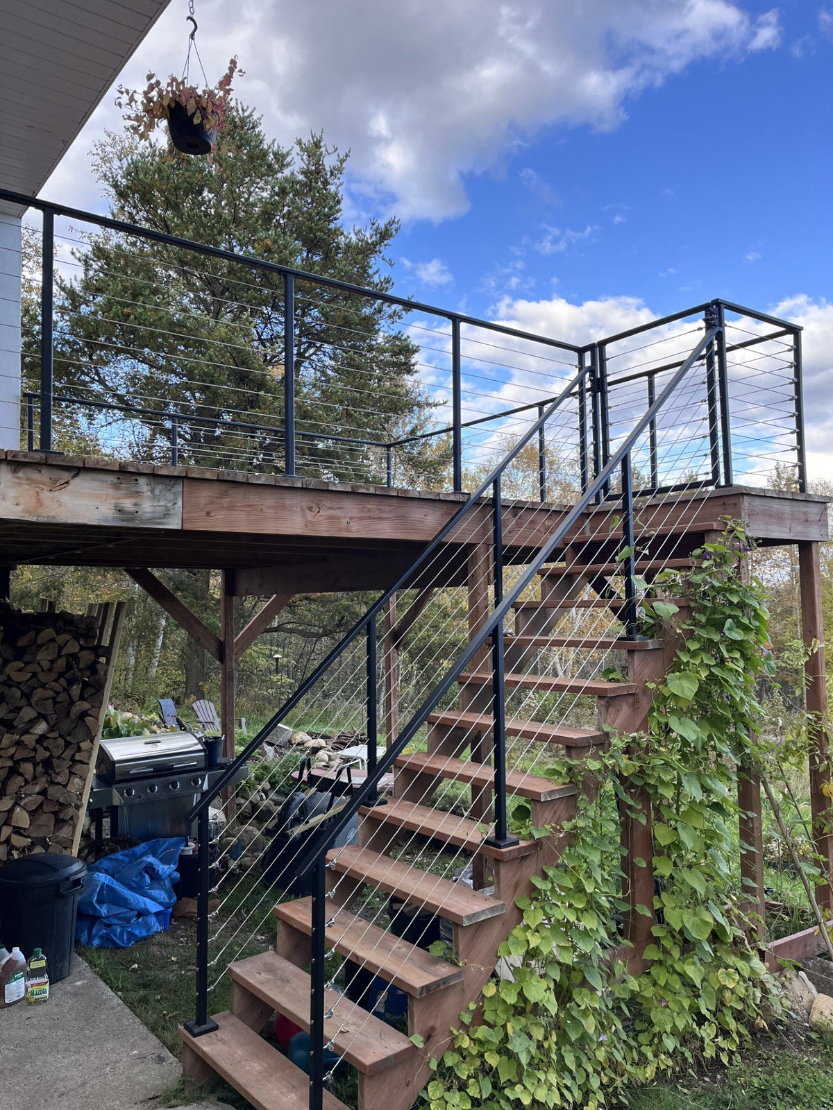 Aluminum Stair post for cable railing – Pre - drilled – Surface Mounted – Matte Black - Custom made - Gauthier De LaPlante