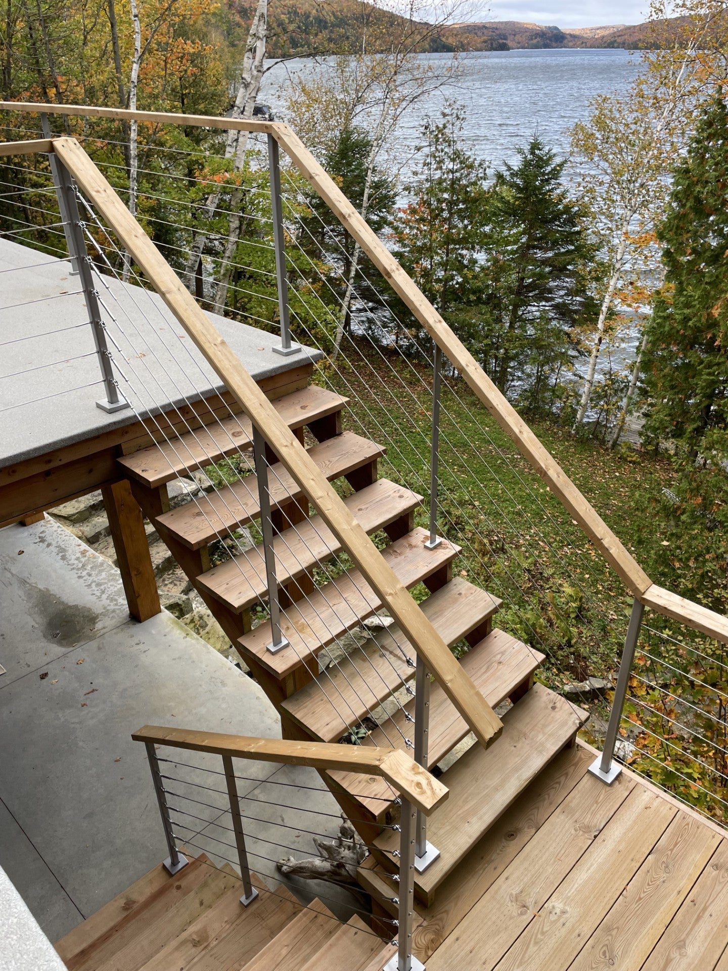 Aluminum Stair post for cable railing – Pre - drilled – Surface Mounted – Matte Black - Custom made - Gauthier De LaPlante