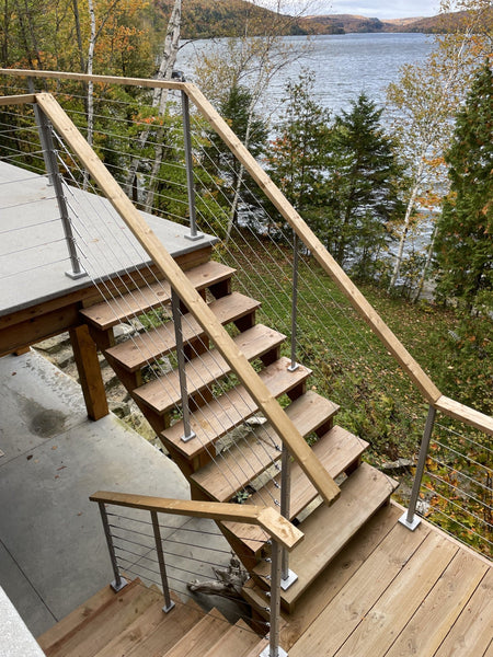 Aluminum Stair post for cable railing – Pre - drilled – Surface Mounted – Matte Black - Custom made - Gauthier De LaPlante