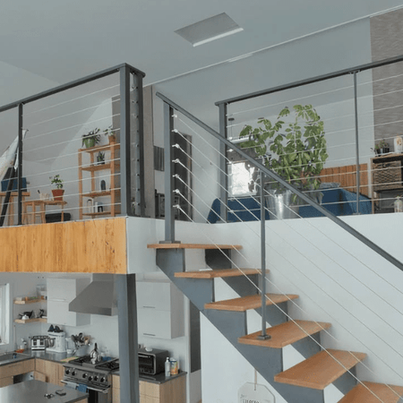 Aluminum Stair post for cable railing – Pre - drilled – Surface Mounted – Matte Black - Custom made - Gauthier De LaPlante